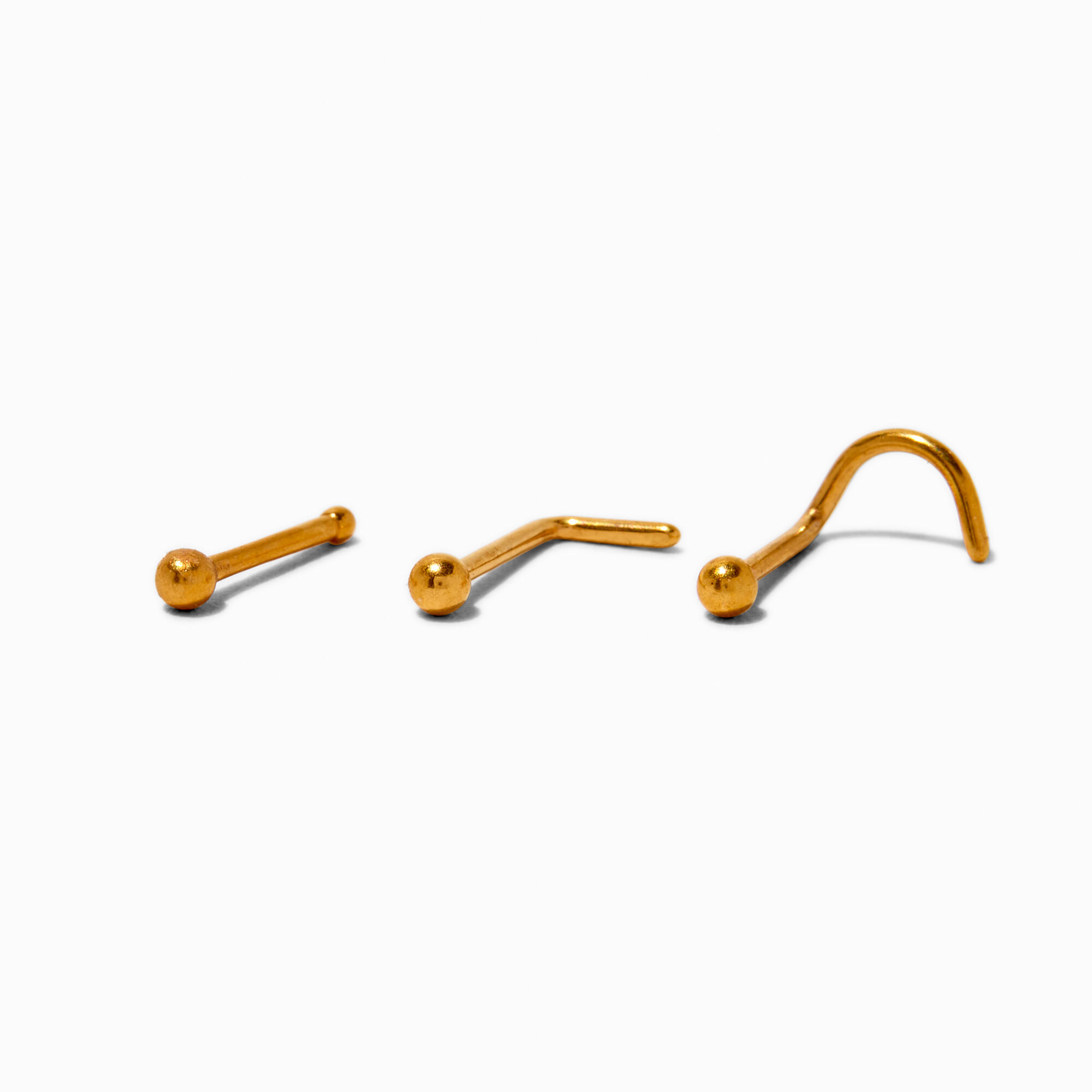 20G Gold-tone Titanium Ball Nose Studs - 3 Pack,