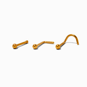 20G Gold-tone Titanium Ball Nose Studs - 3 Pack,