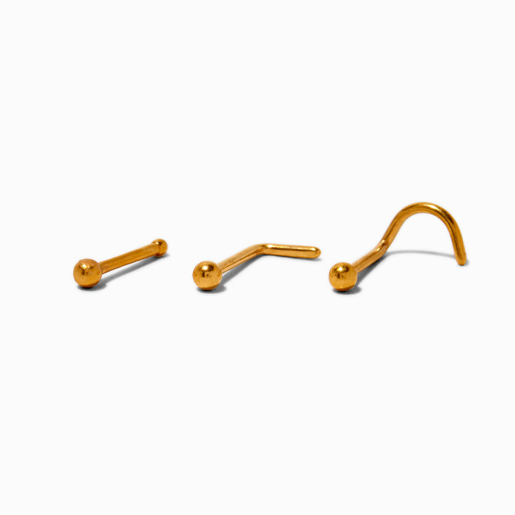20G Gold-tone Titanium Ball Nose Studs - 3 Pack,
