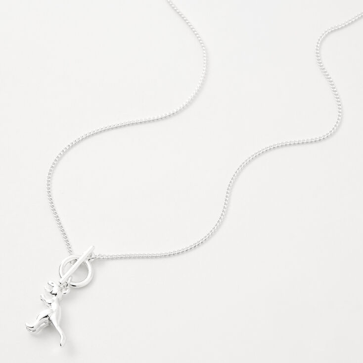 Collier &agrave; pendentif T-Rex fermoir en T couleur argent&eacute;e,