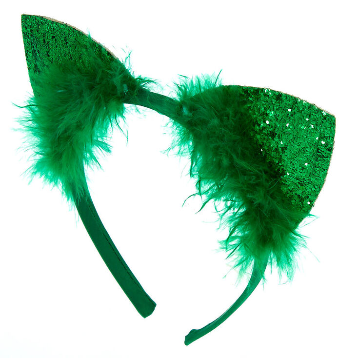 Furry Glitter Cat Ears Headband Green Claire S Us