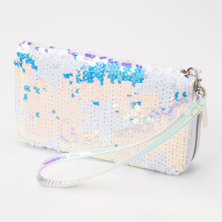 Claire's Pochette poignet étoiles sequins holographiques - Blanc