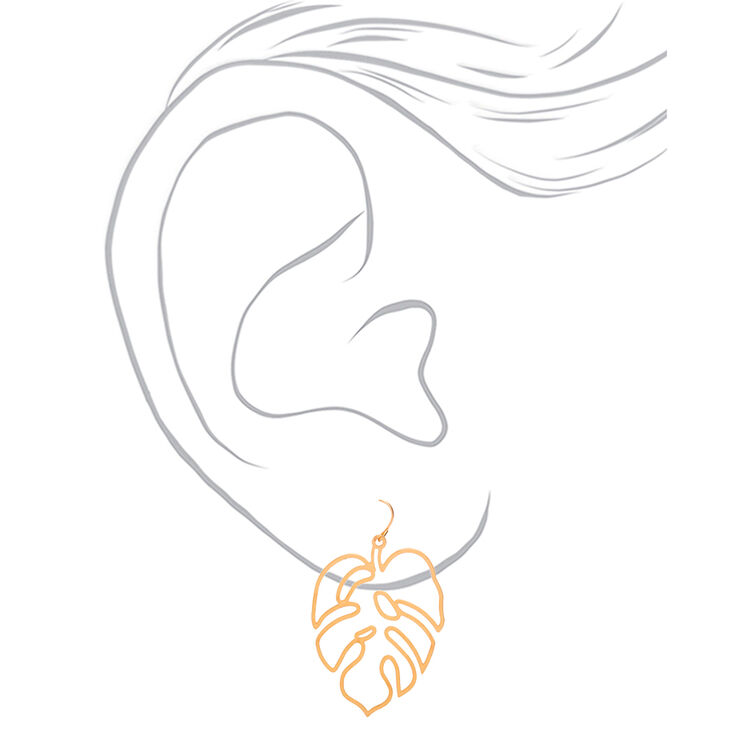 Gold 2&quot; Palm Leaf Drop Earrings,