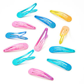 Neon Ombre Glitter Snap Hair Clips - 12 Pack,