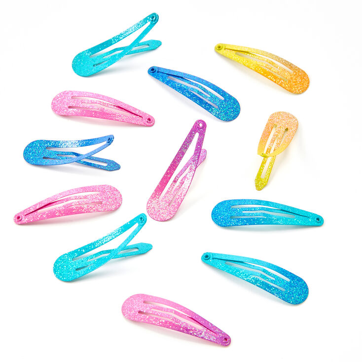 Neon Ombr&eacute; Glitter Snap Hair Clips - 12 Pack,