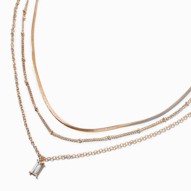 Baguette Crystal Pendant Gold-tone Multi-Strand Necklace,