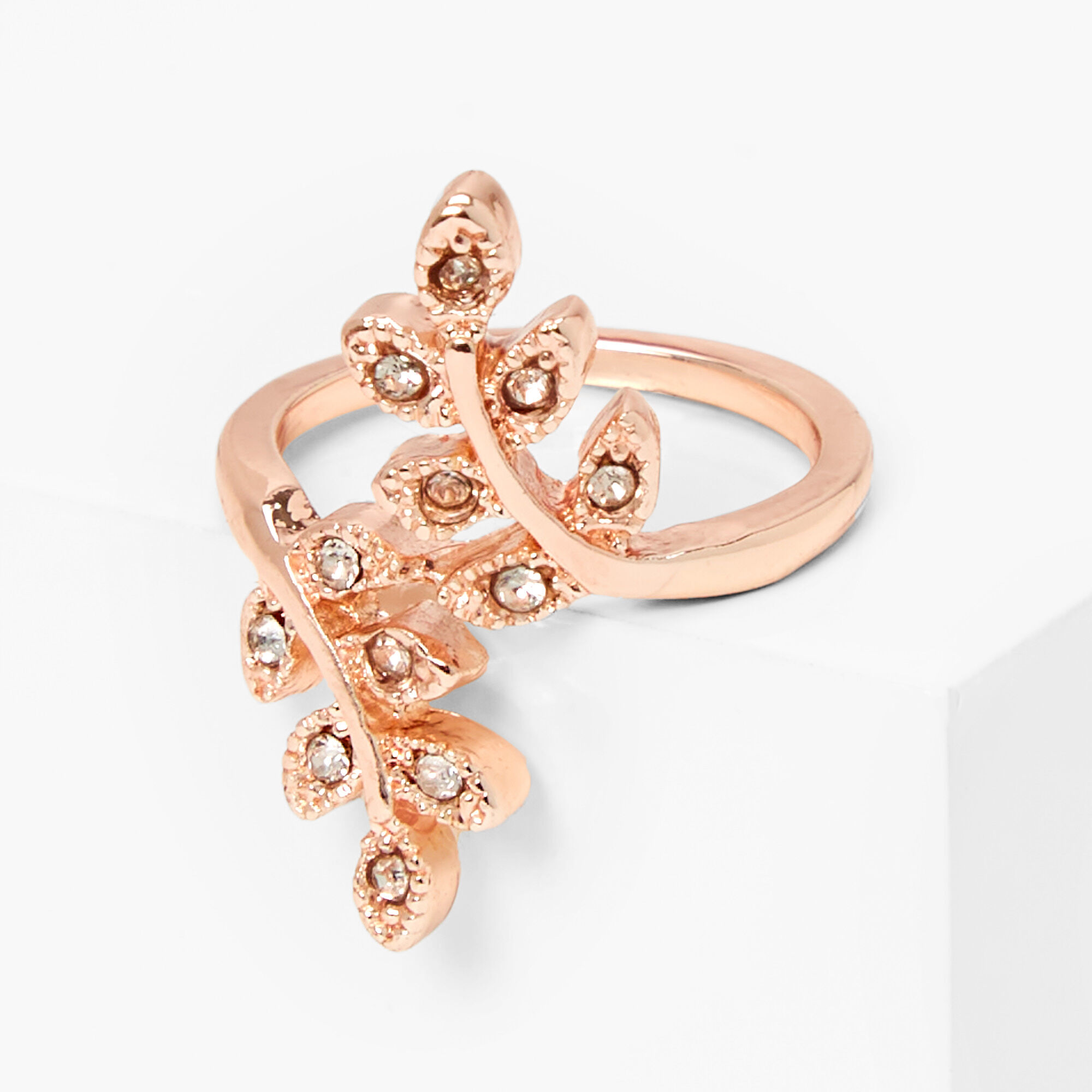 View Claires Tone Embellished Leaf Wrap Midi Ring Rose Gold information