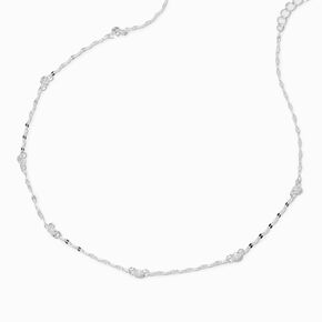 Cubic Zirconia &amp; Black Bead Silver-tone Chain Necklace,