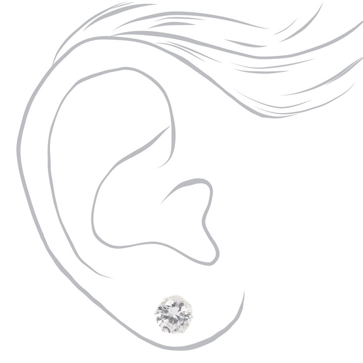 Silver Cubic Zirconia Round Stud Earrings - 8MM,