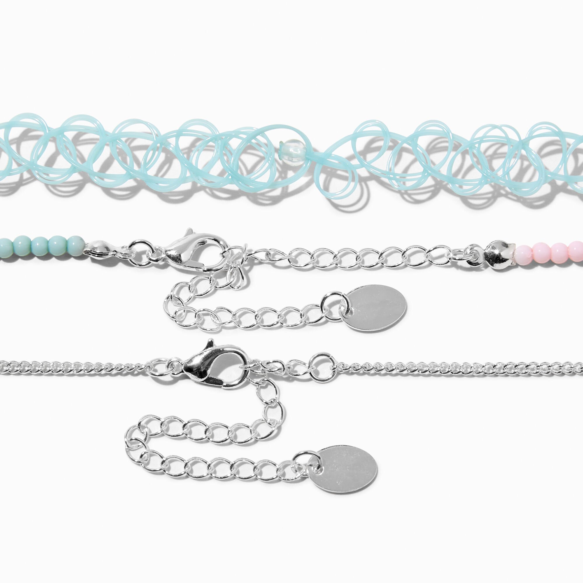 Silver Peace Sign Yin Yang Choker Necklaces - 3 Pack,
