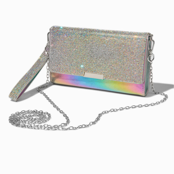 Holographic Crystal Crossbody Wristlet Wallet,