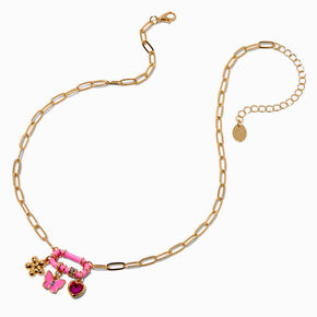 Hot Pink Oval Carabiner Cluster Charm Pendant Necklace,