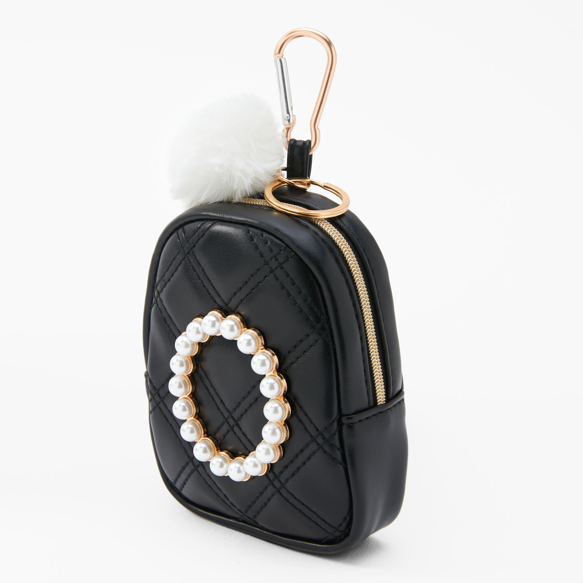 Claire's Porte-clés mini sac à dos perles d'imitation à initiale - Noir, O
