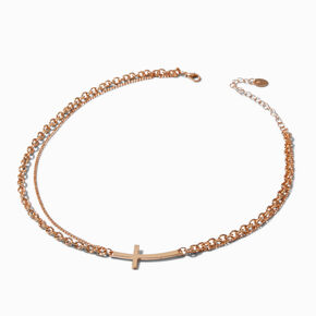 Gold-tone Twisted Cable Cross Necklace ,