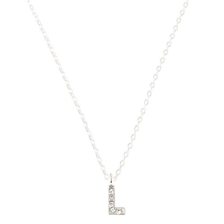 Silver Embellished Initial Pendant Necklace - L,