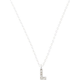 Silver Embellished Initial Pendant Necklace - L,