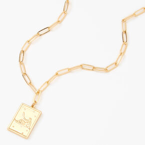 Gold Rectangle Zodiac Symbol Pendant Necklace - Virgo,