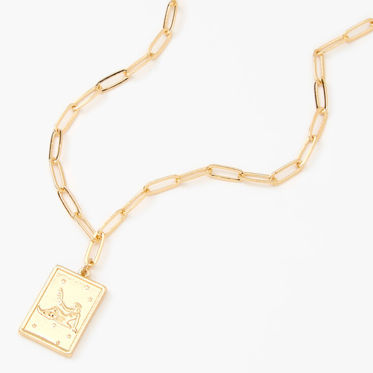Gold Rectangle Zodiac Symbol Pendant Necklace - Virgo,