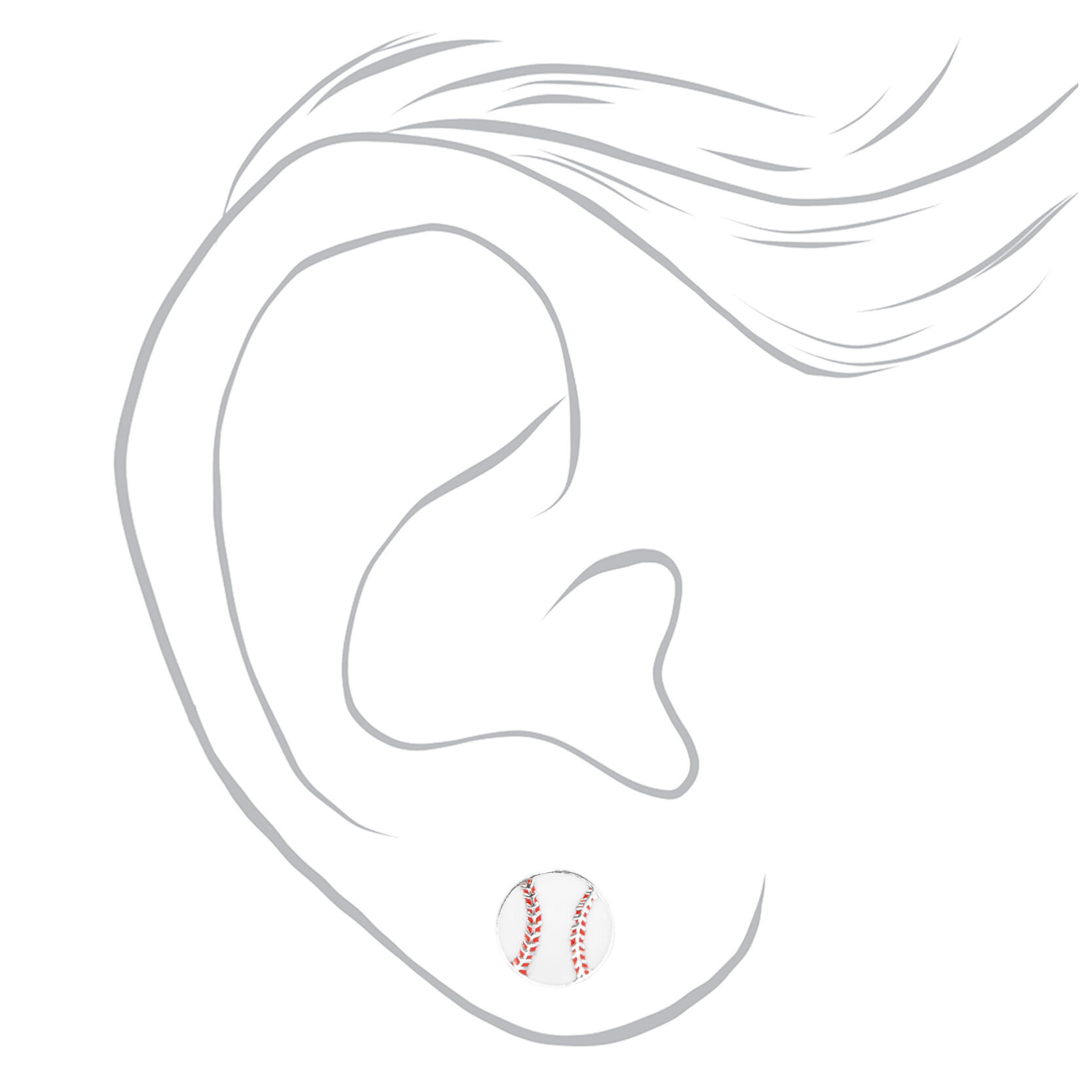 Sterling Silver Play Ball Baseball Stud Earrings 2 Pack