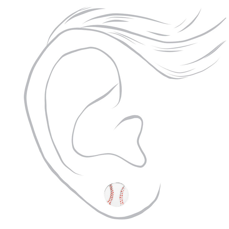 Sterling Silver Play Ball Baseball Stud Earrings - 2 Pack,