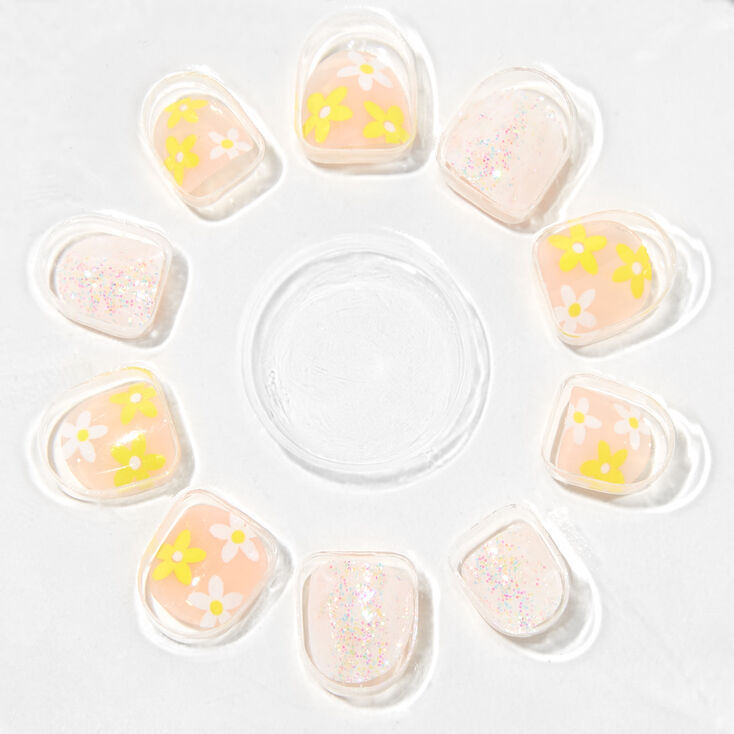 Claire&#39;s Club Yellow Daisy Square Vegan Press On Faux Nail Set - 10 Pack,