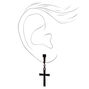 Black Embellished Cross 1.5&quot; Clip-On Drop Earrings,