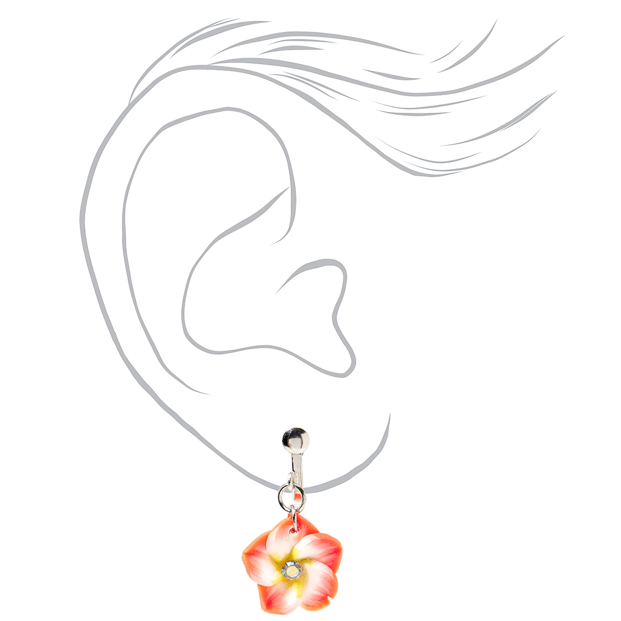 Pendantes à clip 2,5 cm motif hibiscus - orange,