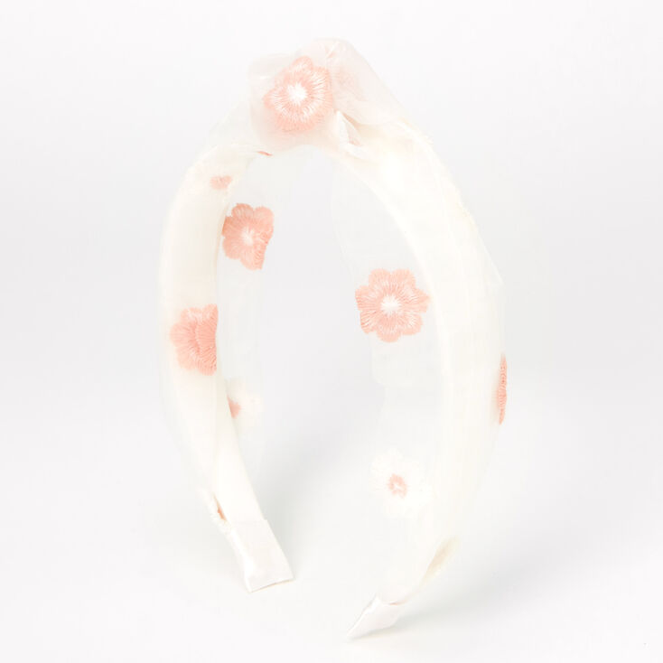 White &amp; Pink Floral Chiffon Knotted Headband,