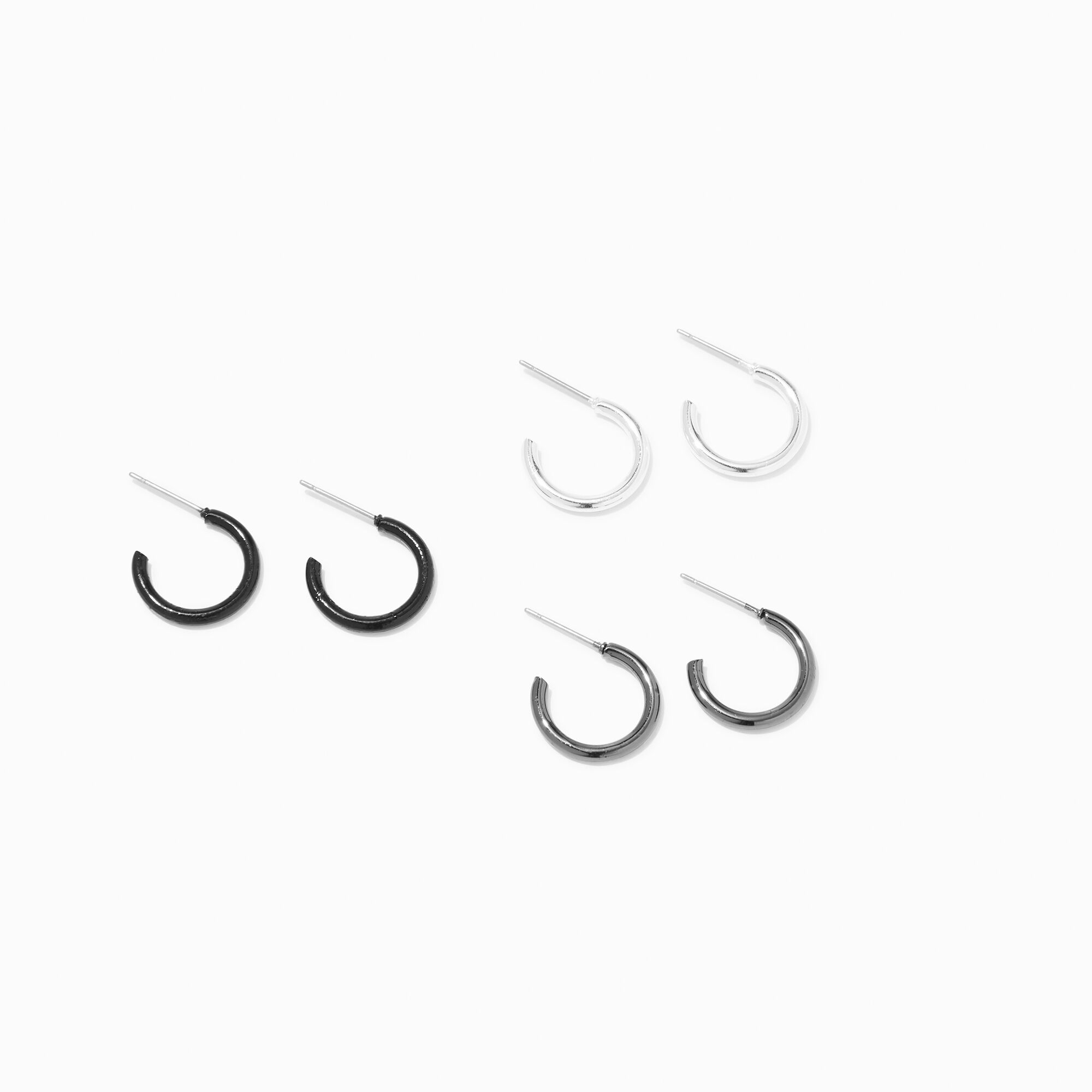 View Claires Mixed Metal 15MM Huggie Hoop Earrings 3 Pack Silver information