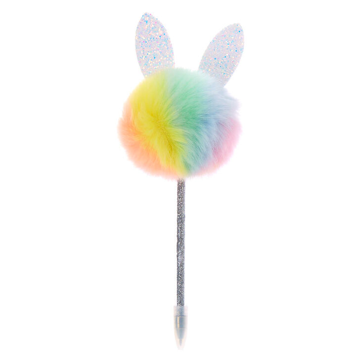 Claire's Stylo en peluche lapin arc-en-ciel