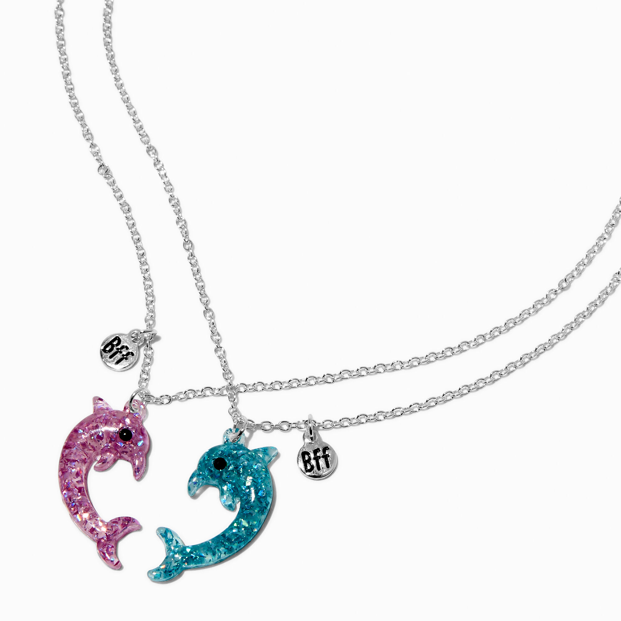 View Claires Best Friends Glittery Dolphin Pendant Necklaces 2 Pack Silver information
