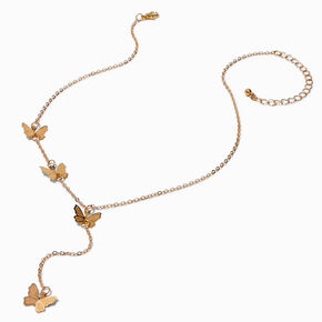 Gold-tone Asymmetrical Butterfly Y-Neck Necklace  ,