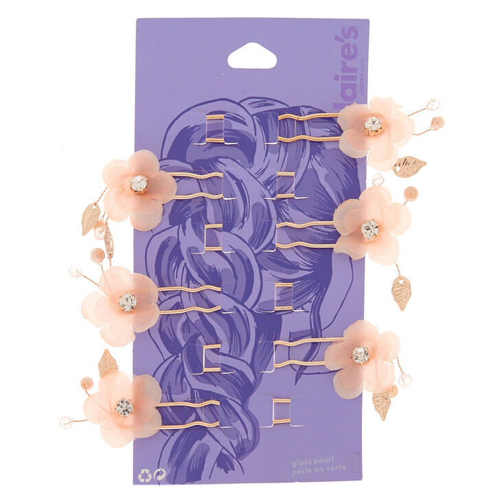 Claire's Lot de 6 épingles plates feuilles et fleurs roses