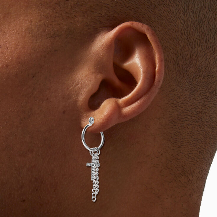 Silver-tone  10MM Cross Fringe Hoop Earrings,