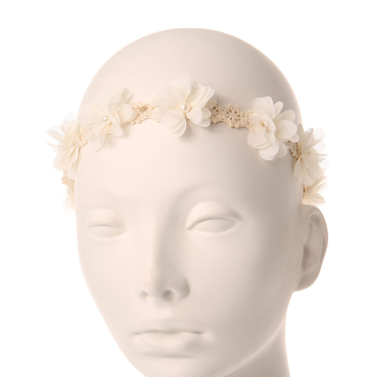 Claire's Bandeau en crochet à fleurs blanc cassé