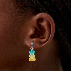 Green &amp; Yellow Ombre Glitter Gummy Bear 0.5&quot; Clip-On Drop Earrings,