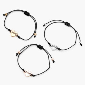 Mixed Metal Heart Charm Adjustable Friendship Bracelets - 3 Pack,
