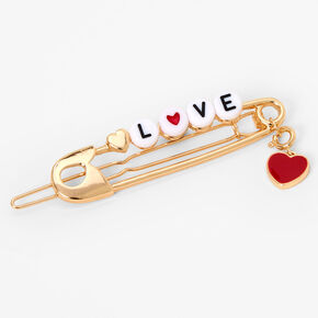 Gold &quot;Love&quot; Safety Pin Hair Barrette,
