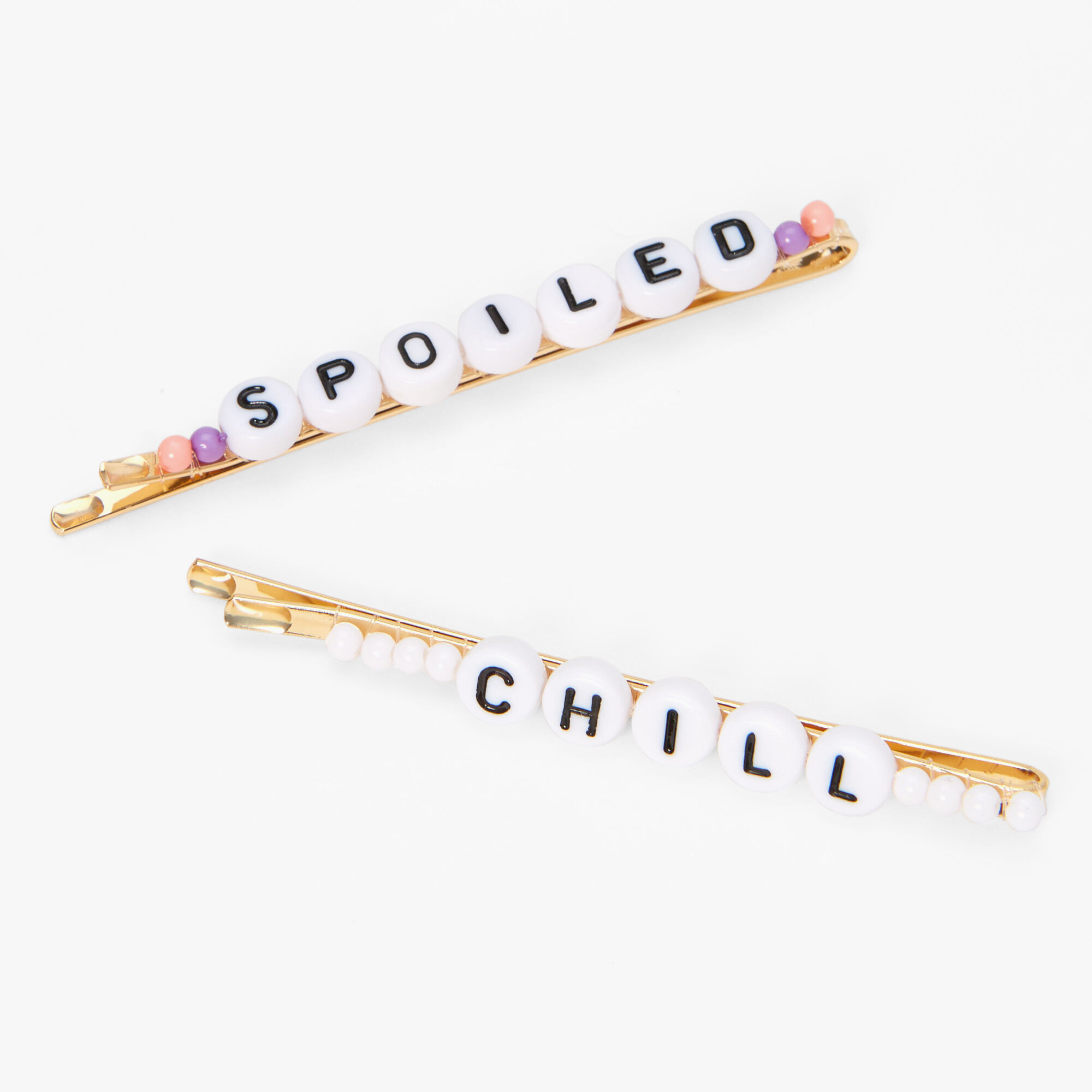 Claire's Épingles à cheveux attitude « Spoiled » et « Chill » couleur dorée - Lot de 2
