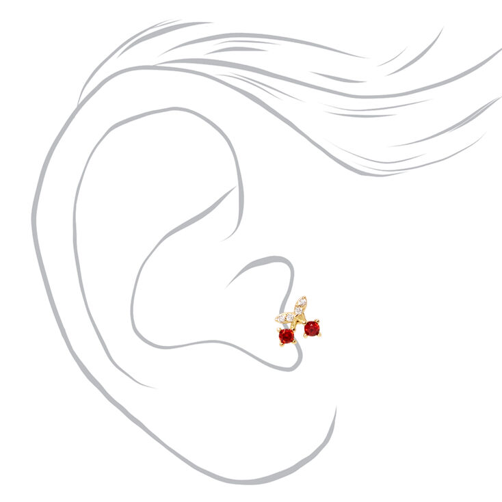 Gold Crystal Cherry Tragus Earring - Red,