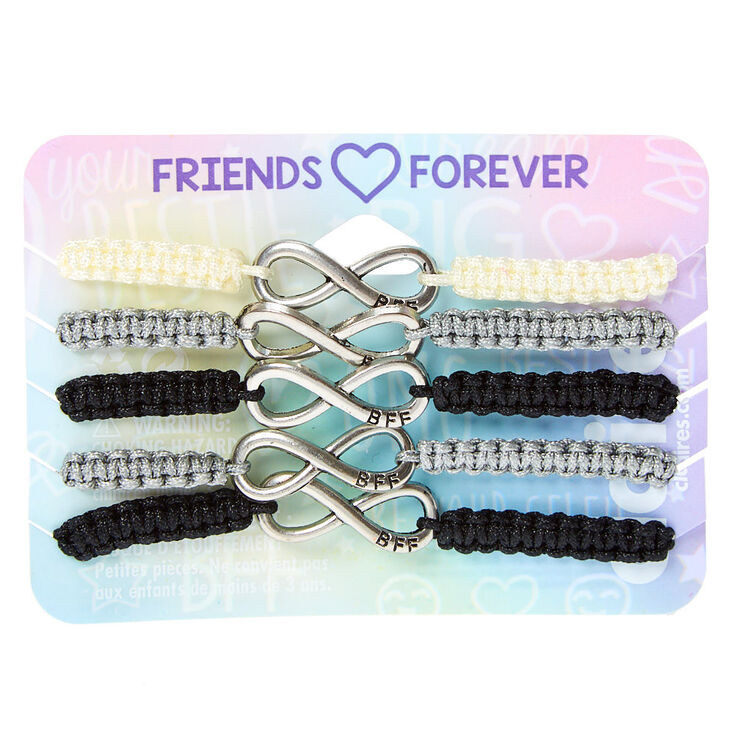 Grey Scale Infinity Adjustable Friendship Bracelets - 5 Pack,