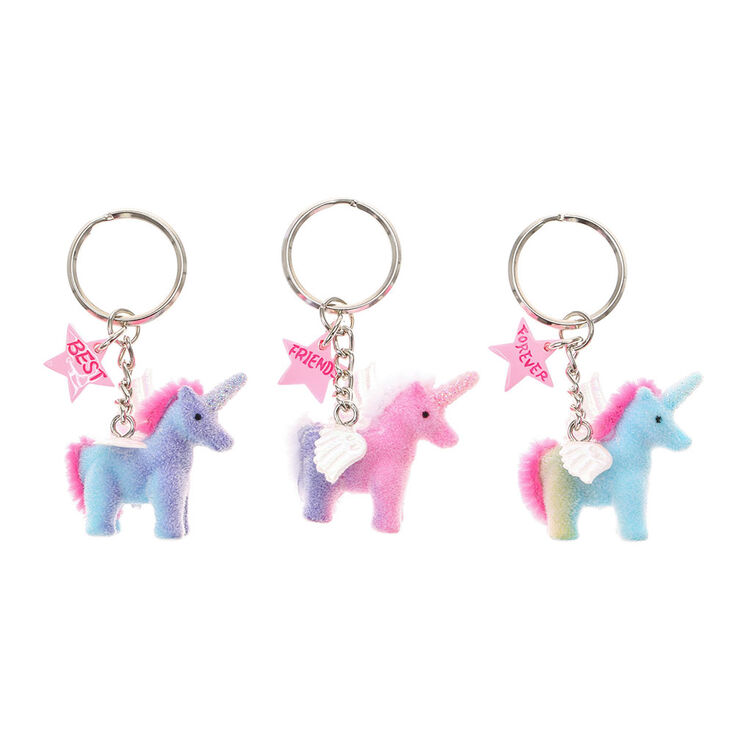 Best Friends Forever Fuzzy Unicorn Keychains - 3 Pack,