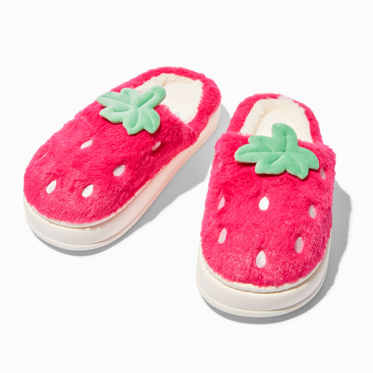 Claire&#39;s Club Pink Strawberry Plush Slippers,
