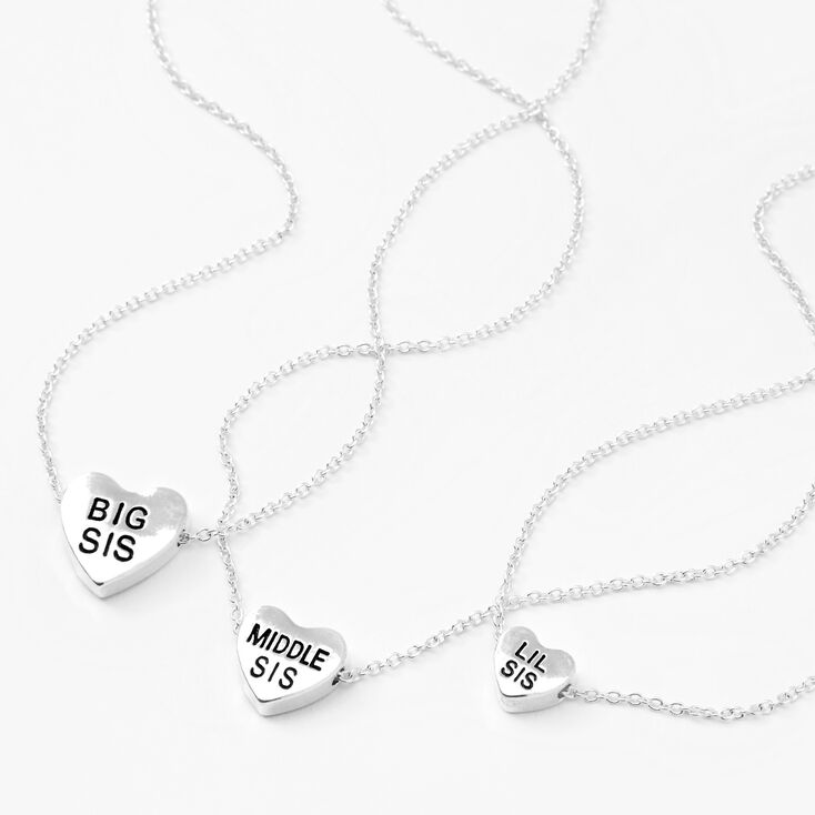 Best Friends Silver Sister Heart Pendant Necklaces - 3 Pack,