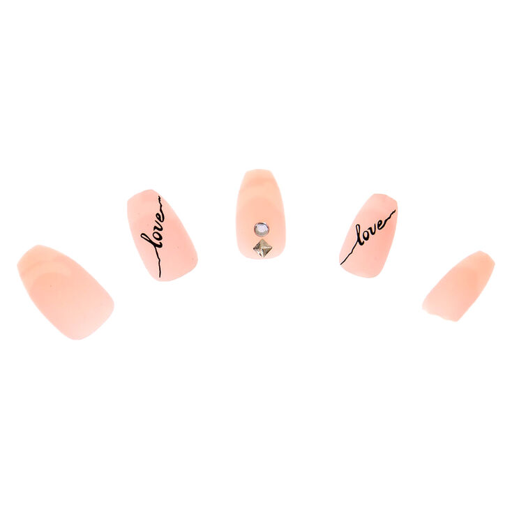 Bling Love Script Coffin Faux Nail Set - Nude, 24 Pack | Claire's