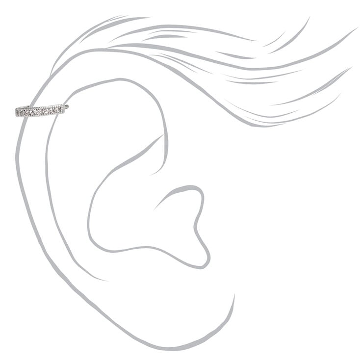 Silver-tone 12MM Half Embellished Cartilage Hoop Earring,