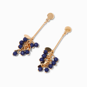 Navy Blue Bead Cluster 2&quot; Gold-tone Drop Earrings,