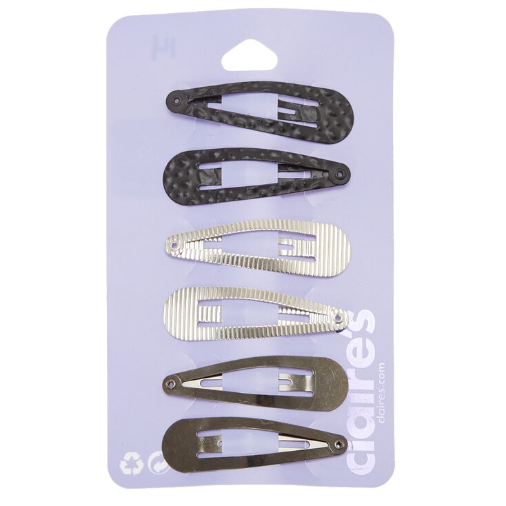Mixed Metal Textured Snap Hair Clips - 6 Pack,