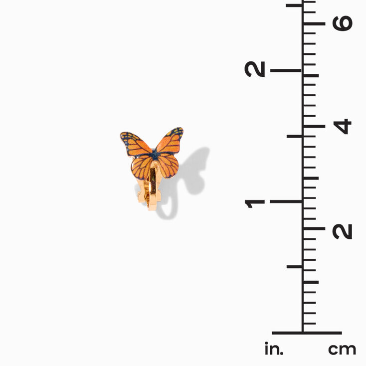Gold Monarch Butterfly Clip-On Earrings,