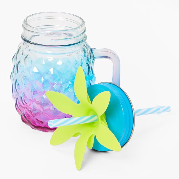 Blue Pineapple Shaped Mason Jar Tumbler,